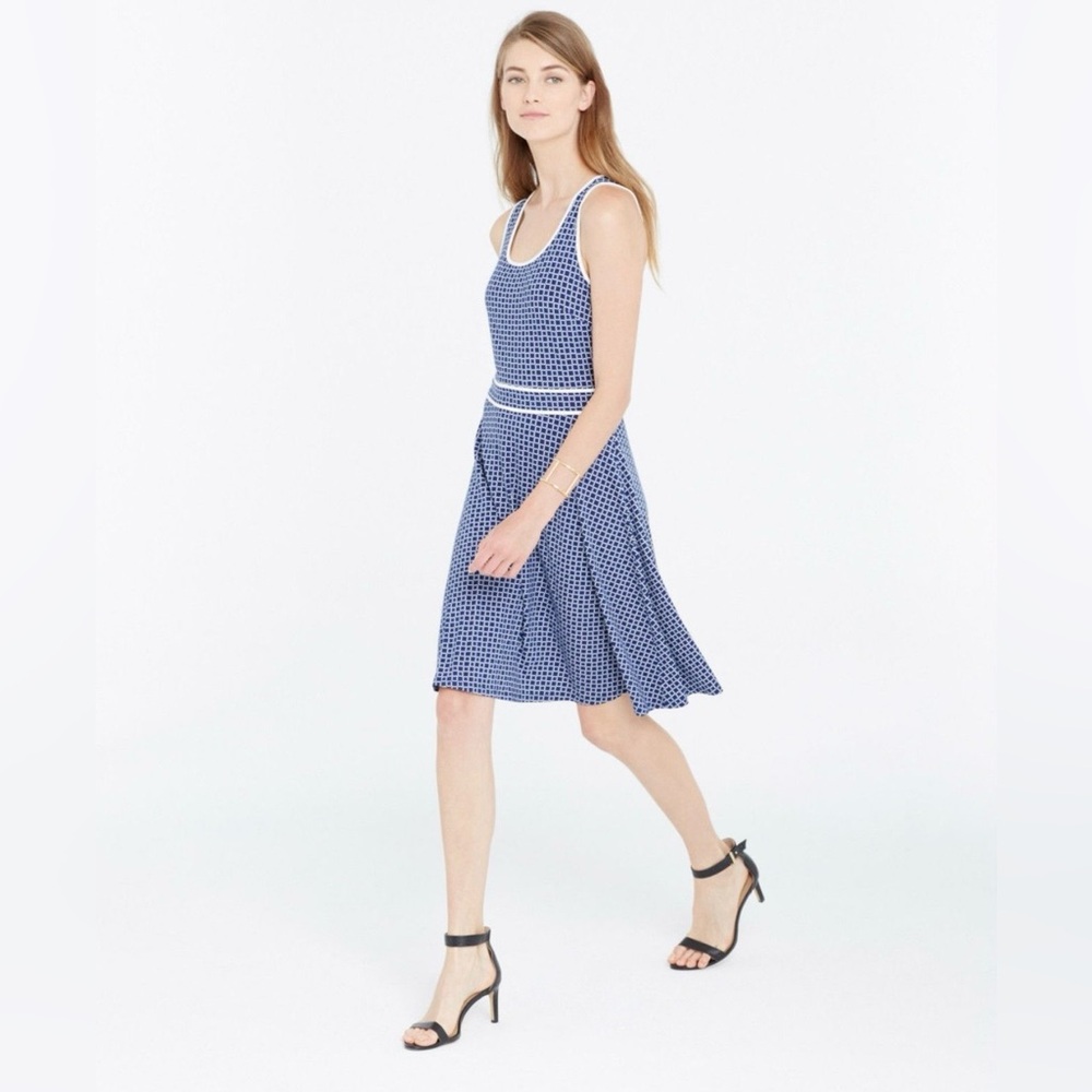ANN TAYLOR Blue Printed Sleeveless Knee Length Dress